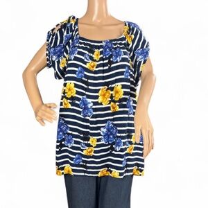Striped Floral Cold Shoulder Top Size XL